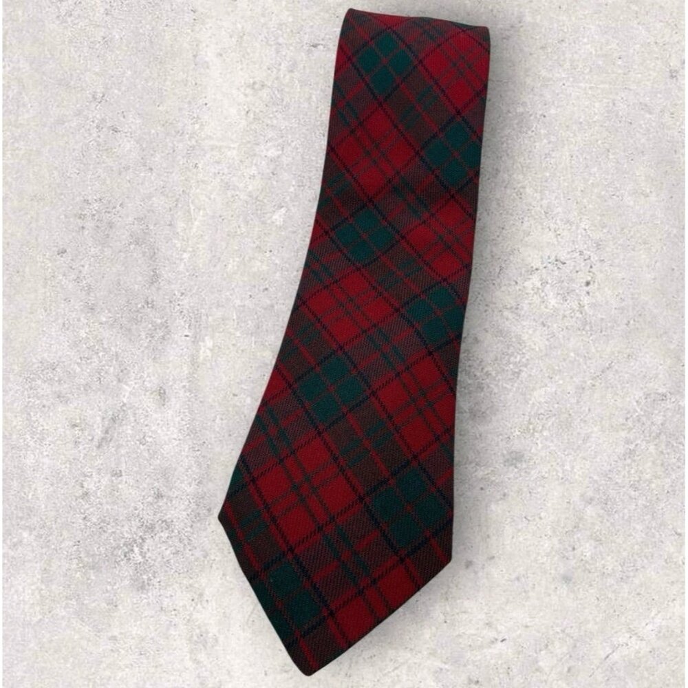 MC GREGOR Wool Tie ITALY Burgundy Green Tartan W:4" EUC